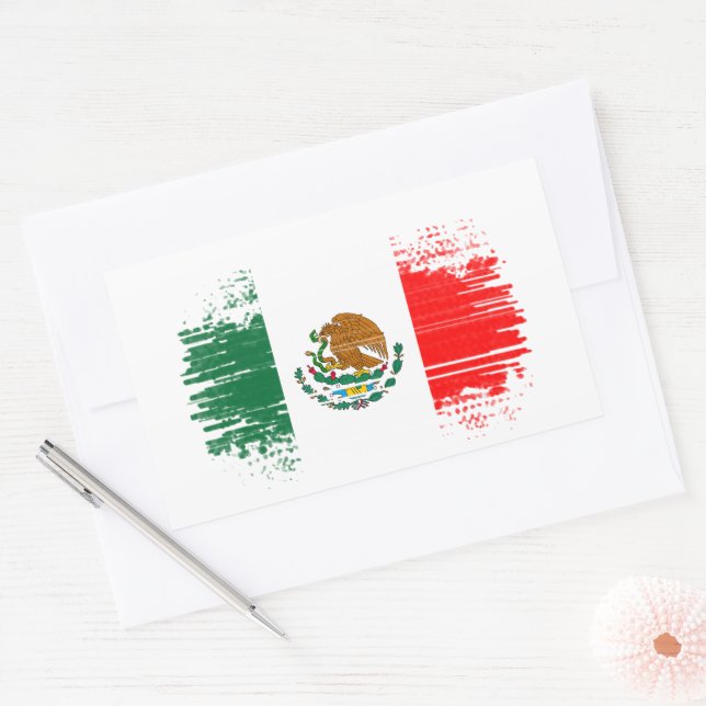 Mexiko flagga rektangulärt klistermärke (Kuvert)