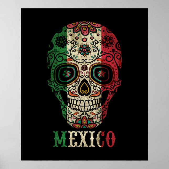 Mexiko Flagga Skull Poster (Framsidan)