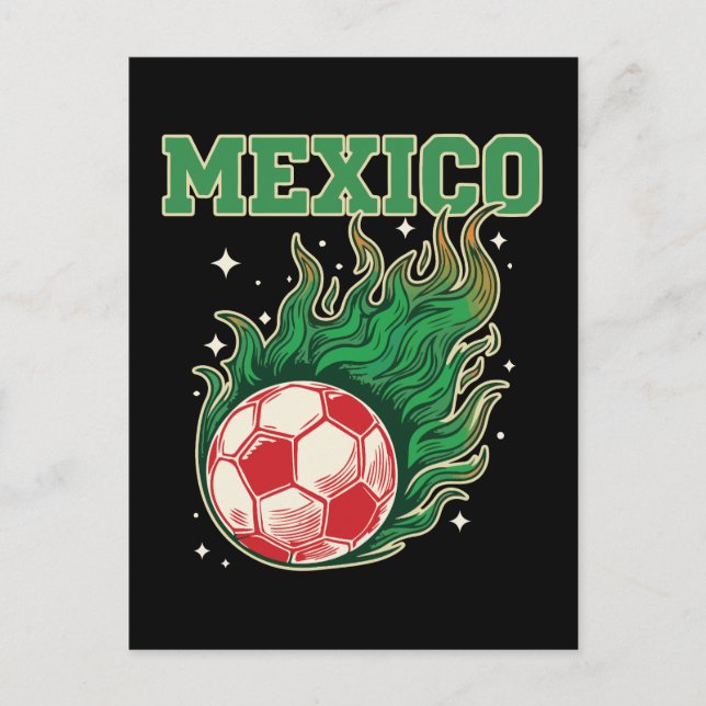 Mexiko Fotboll Flammande Boll Retro Fotbollsfan Ko Vykort (Framsida)