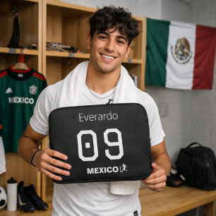 Mexiko Fotboll Minimalistisk Svart Personligt Namn Laptop Fodral