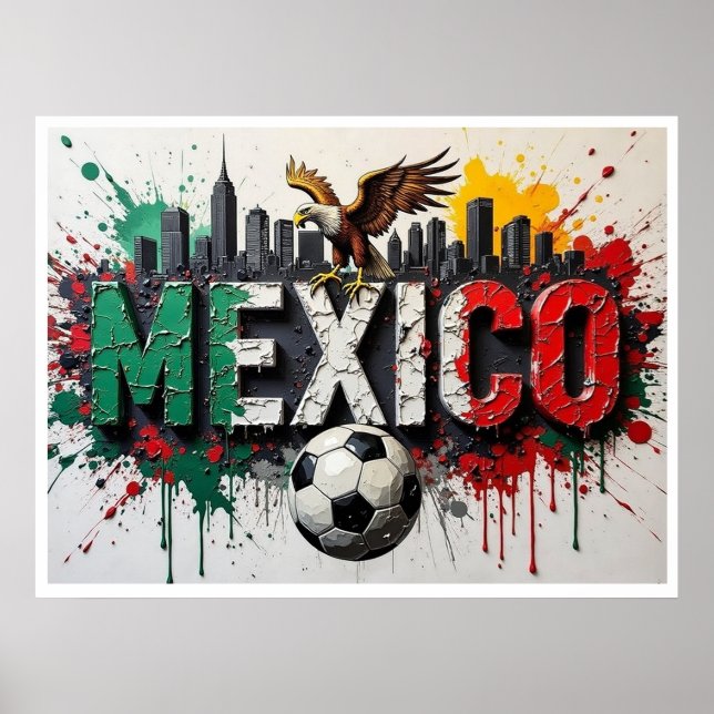 Mexiko Fotboll Stadsscenariot Oljemålning Stil Kon Poster (Framsidan)