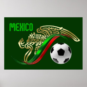 Mexiko Futbol soccer Eagle och orm Mexikanska flag Poster