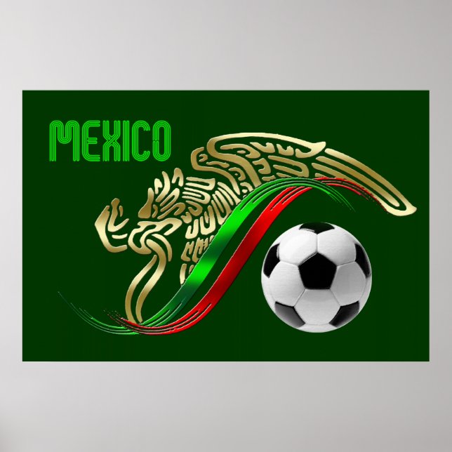 Mexiko Futbol soccer Eagle och orm Mexikanska flag Poster (Framsidan)