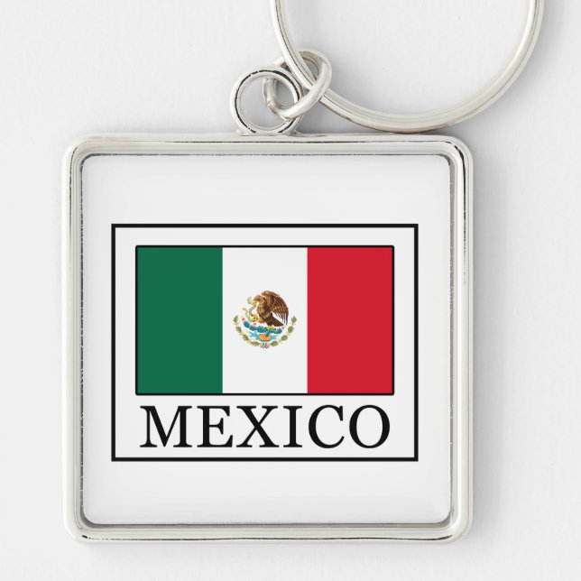 Mexiko Fyrkantig Silverfärgad Nyckelring (Framsidan)