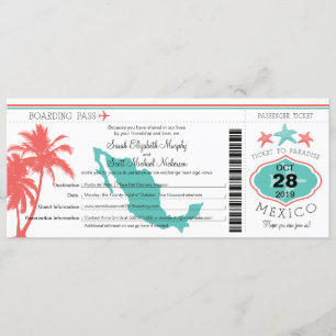 Mexiko Handflatan Träd Starfish Boarding Pass Bröl Inbjudningar