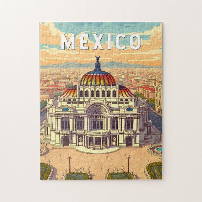 Mexiko Illustration Resa Konst Vintage Pussel (Vertikal)