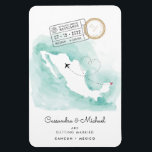 Mexiko Karta | Cancun | Destinationsbröllop Magnet<br><div class="desc">Det här spara datum magneter är perfekten för att tillkännage dina bröllopsplaner. Den har en karta i Mexiko med en vattenfärgad bakgrund med lite hjärta på karta nära Cancun. Det finns två passannulleringar i frimärke som visar datumet för din stora dag. Alla viktiga detaljer om bröllop kan vara personlig.</div>