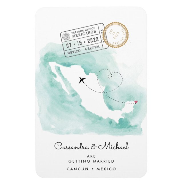 Mexiko Karta | Cancun | Destinationsbröllop Magnet (Vertikal)