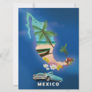 Mexiko Kartillustration resa affisch. Inbjudningar