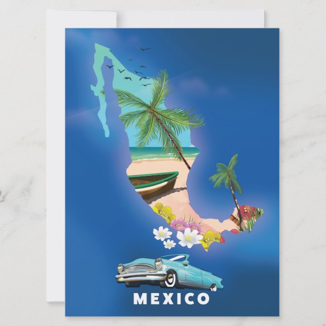 Mexiko Kartillustration resa poster. Inbjudningar (Framsida)