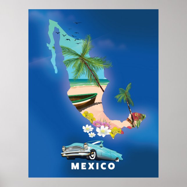 Mexiko Kartillustration resaffisch. Poster (Framsidan)