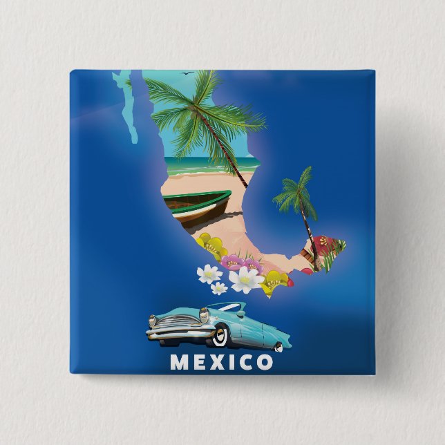 Mexiko Kartillustration reseposter. Knapp (Framsida)