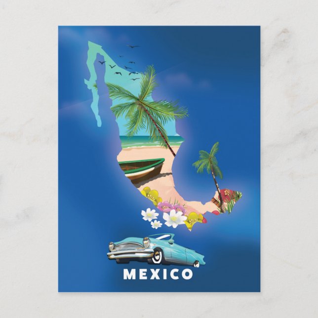 Mexiko Kartillustration reseposter. Vykort (Framsida)
