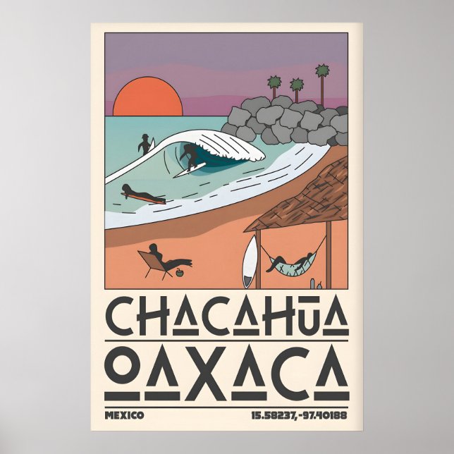 Mexiko Kustkonsttryck Chacahua Surf Scen Poster (Framsidan)