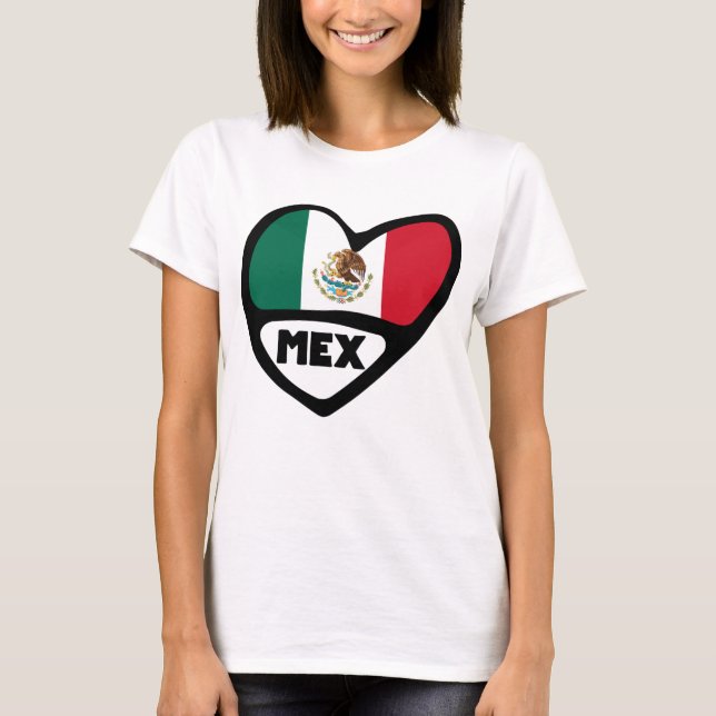 Mexiko Land Code Flagga Heart, MEX T-Shirt (Framsida)