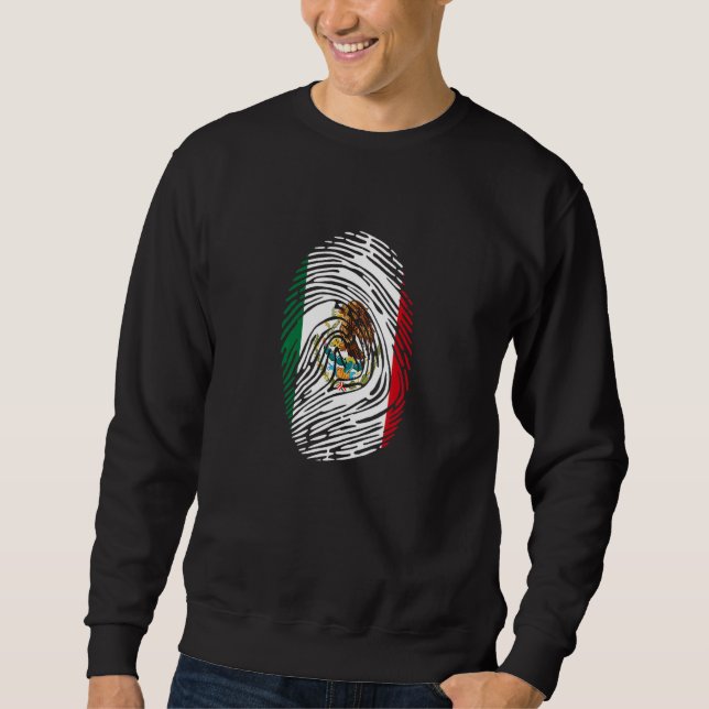 Mexiko Land Flag Fingeravtryck DNA Lång Ärmad Tröja (Framsida)