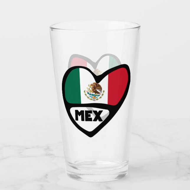 Mexiko Landskod Flagga Hjärta, MEX Glaskopp (Framsida)