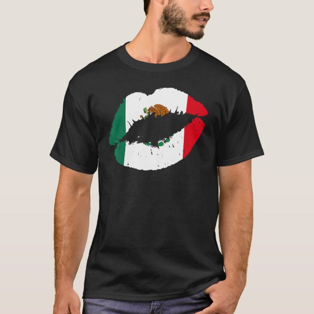 Mexiko Läppar Kiss Mexikanskt Flagga Pride Mexiko  T Shirt (Framsida)