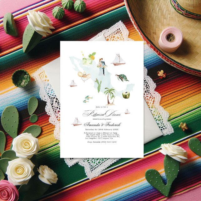 Mexiko Målbröllopsdag för repetitionsmiddag Inbjudningar (Mexico Destination Wedding Rehearsal Dinner Invitation)