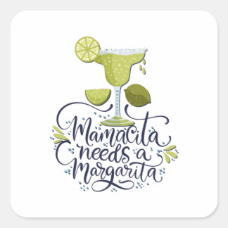 Mexiko - Mamma Needs Margarita - ljus Fyrkantigt Klistermärke