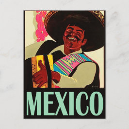 Mexiko, mexikaner spelar dragspel, vintage vykort