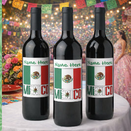 Mexiko Mexikansk Flagga Grön Personalisering  Vinflaska Etikett