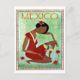 Mexiko, mexikansk traditionell konst, flicka i röd vykort