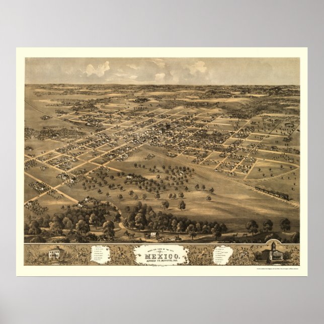 Mexiko, MO Panoramic Karta - 1869 Poster (Framsidan)