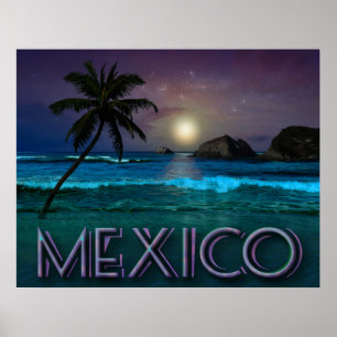 Mexiko Natt vid Beach Poster