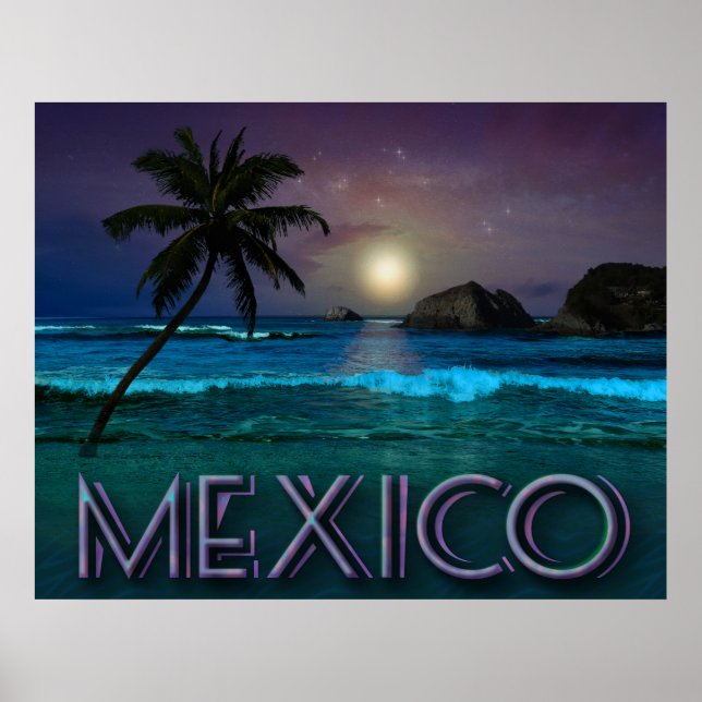 Mexiko Natt vid Beach Poster (Framsidan)