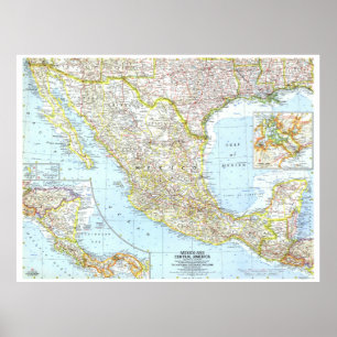 " Mexiko och Centralamerika: 1961 KARTA.. Poster