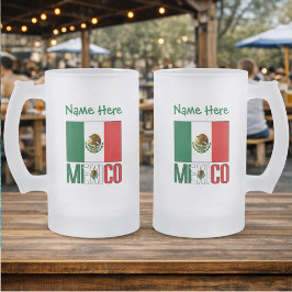 Mexiko och mexikansk flagga Grön personalisering  Frostat Ölglas
