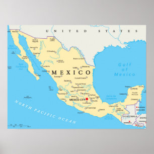 Mexiko Politiska Karta Poster