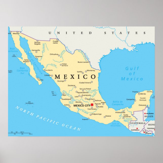 Mexiko Politiska Karta Poster (Framsidan)