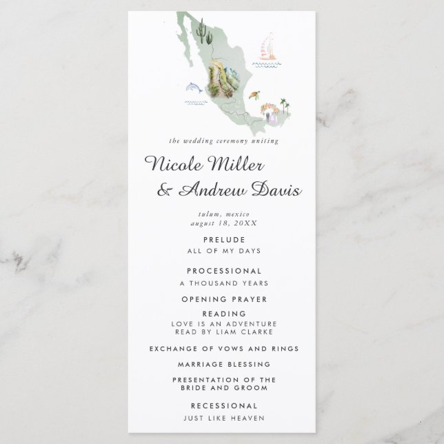 Mexiko | Programmet Destinationsbröllop Ceremony Program (Framsida)