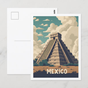 Mexiko Pyramid Vintage Berömd Travel Ställe Vykort