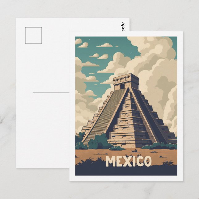 Mexiko Pyramid Vintage Berömd Travel Ställe Vykort (Fram/baksida)