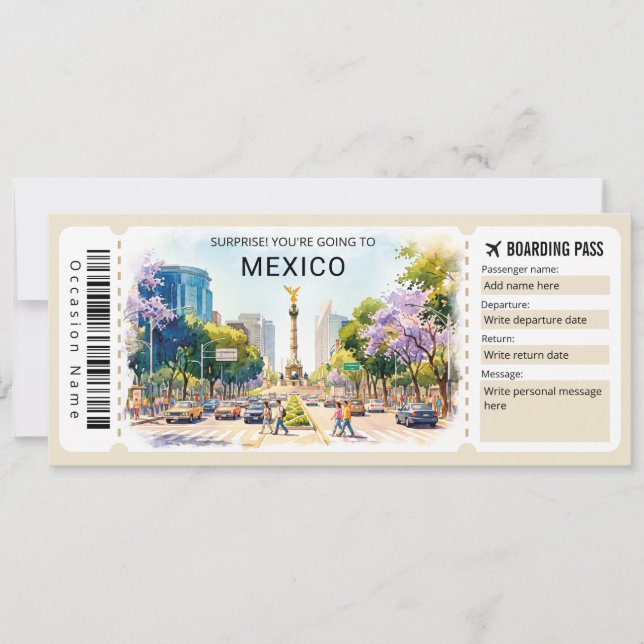 Mexiko resa Boarding Pass Biljett Inbjudningar (Framsida)