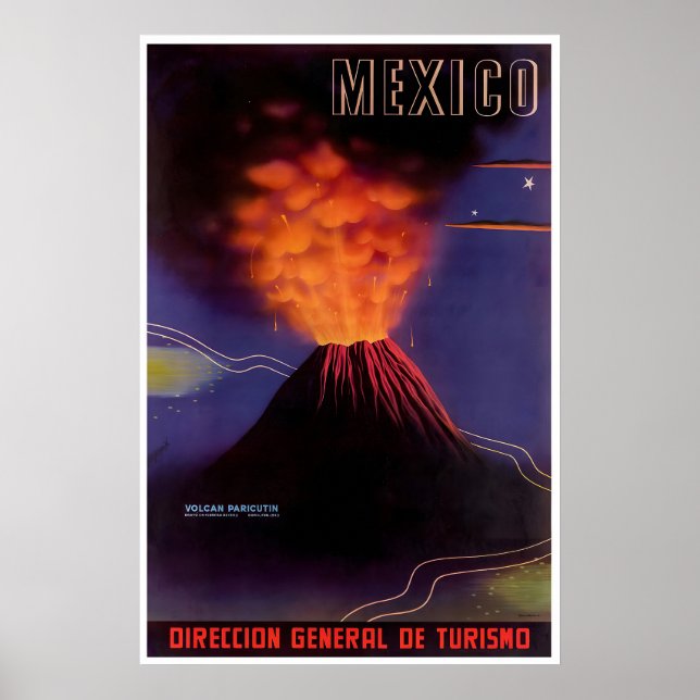 Mexiko Resa Print Mexikansk Konst Vulkan Affisch (Framsidan)