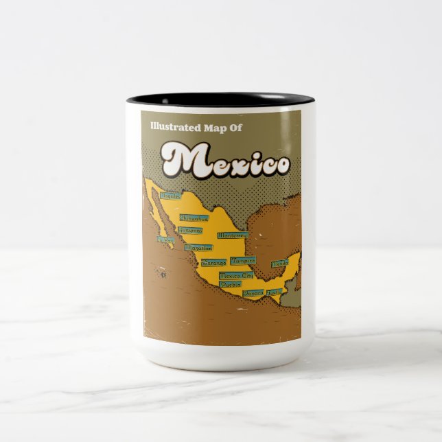 Mexiko retro karta Två-Tonad mugg (Center)