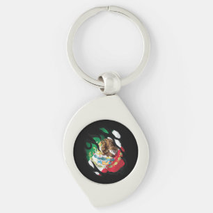 Mexiko Rippad Flagga Swirl Silverfärgad Nyckelring
