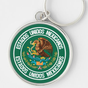 Mexiko Round Emblem Rund Silverfärgad Nyckelring
