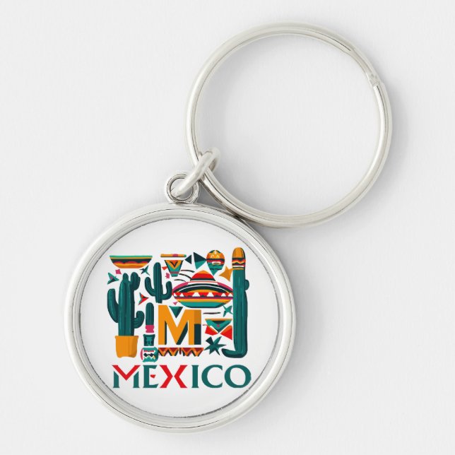 MEXIKO RUND SILVERFÄRGAD NYCKELRING (Framsidan)