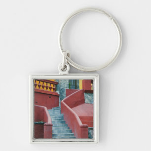 Mexiko, San Miguel de Allende, Färgrik Fyrkantig Silverfärgad Nyckelring