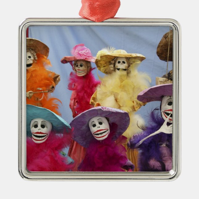 Mexiko. Skeletala katriner, figurer som firar Julgransprydnad Metall (Framsidan)