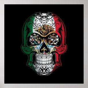 Mexiko Skull och Ro Flagga Poster