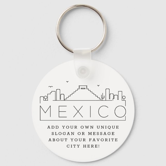 Mexiko Stylized Skyline | Anpassningsbar Slogan Nyckelring (Framsida)