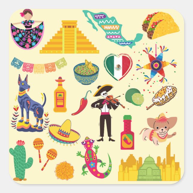 Mexiko Symbols Fyrkantigt Klistermärke (Framsida)