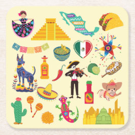 Mexiko Symbols Underlägg Papper Kvadrat