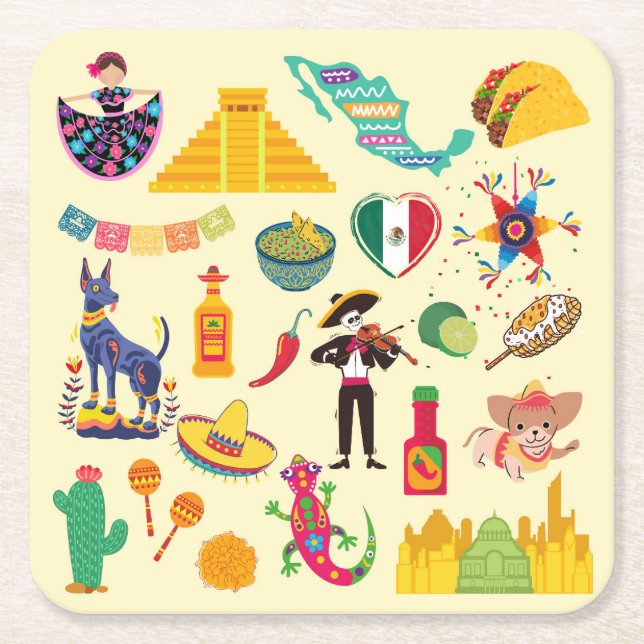 Mexiko Symbols Underlägg Papper Kvadrat (Framsidan)